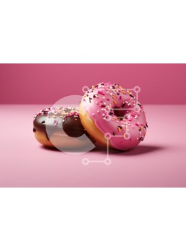 Σετ των 2 Intra Συλλεκτικό Ξύλινο Παζλ Plywood  4mm - Δύο πολύχρωμα ντόνατς σε ροζ φόντο Σε Ξύλινο Κουτί - Διαστάσεις: 10x10 cm – 25 κομμάτια