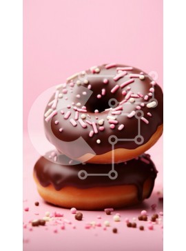 Intra Συλλεκτικό Ξύλινο Παζλ Plywood  4mm - Στοιβαγμένα ντόνατς σοκολάτας με ψεκασμούς σε ροζ φόντο Σε Ξύλινο Κουτί - Διαστάσεις: 10x10 cm – 25 κομμάτια