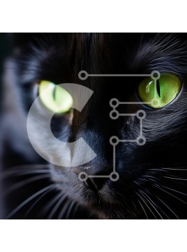 Intra Συλλεκτικό Ξύλινο Παζλ Plywood  4mm - Κοντινό πλάνο μιας μαύρης γάτας με πράσινα μάτια Σε Ξύλινο Κουτί - Διαστάσεις: 10x10 cm – 25 κομμάτια