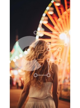 Intra Συλλεκτικό Ξύλινο Παζλ Plywood  4mm - Γυναίκα στο νυχτερινό καρναβάλι με ρόδα λούνα παρκ Σε Ξύλινο Κουτί - Διαστάσεις Puzzle: 10x10 cm – 25 κομμάτια