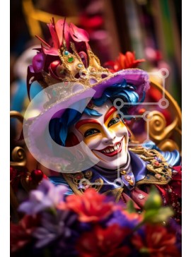 Intra Συλλεκτικό Ξύλινο Παζλ Plywood  4mm - Ζωντανή αποκριάτικη μάσκα με λουλουδάτο φόντο Σε Ξύλινο Κουτί - Διαστάσεις Puzzle: 10x10 cm – 25 κομμάτια