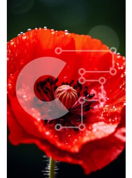 Σετ των 2 Intra Συλλεκτικό Ξύλινο Παζλ Plywood  4mm - Κοντινό πλάνο ενός ζωντανού κόκκινου λουλουδιού παπαρούνας με σταγονίδια νερού Σε Ξύλινο Κουτί - Διαστάσεις: 10x10 cm – 25 κομμάτια