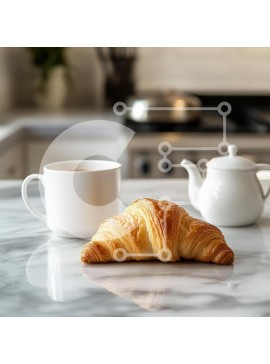 Σετ των 2 Intra Συλλεκτικό Ξύλινο Παζλ Plywood  4mm - Κρουασάν με καφέ και τσαγιέρα σε μαρμάρινη επιφάνεια Σε Ξύλινο Κουτί - Διαστάσεις: 10x10 cm – 25 κομμάτια