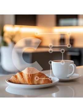 Σετ των 2 Intra Συλλεκτικό Ξύλινο Παζλ Plywood  4mm - Κρουασάν και καφές σε μια μοντέρνα κουζίνα Σε Ξύλινο Κουτί - Διαστάσεις: 10x10 cm – 25 κομμάτια