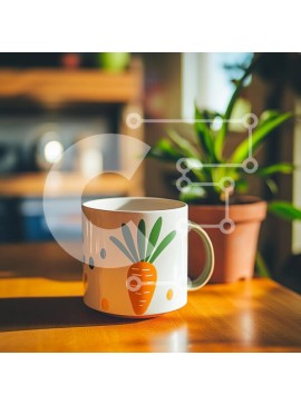 Intra Συλλεκτικό Ξύλινο Παζλ Plywood  4mm - Πολύχρωμη κούπα με σχέδιο καρότο σε ξύλινο τραπέζι Σε Ξύλινο Κουτί - Διαστάσεις Puzzle: 10x10 cm – 25 κομμάτια