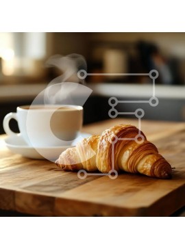 Σετ των 2 Intra Συλλεκτικό Ξύλινο Παζλ Plywood  4mm - Νόστιμο κρουασάν με καφέ σε ξύλινο τραπέζι Σε Ξύλινο Κουτί - Διαστάσεις: 10x10 cm – 25 κομμάτια