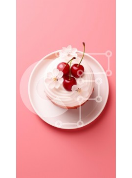 Intra Συλλεκτικό Ξύλινο Παζλ Plywood  4mm - Cupcake με κεράσια και λουλούδια σε ροζ φόντο Σε Ξύλινο Κουτί - Διαστάσεις: 10x10 cm – 25 κομμάτια