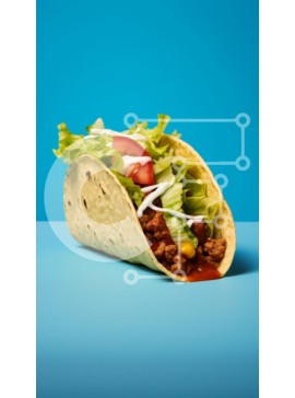 Intra Συλλεκτικό Ξύλινο Παζλ Plywood  4mm - Taco με μαρούλι, ντομάτα και κρέας σε μπλε φόντο Σε Ξύλινο Κουτί - Διαστάσεις: 10x10 cm – 25 κομμάτια