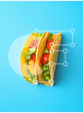 Σετ των 2 Intra Συλλεκτικό Ξύλινο Παζλ Plywood  4mm - Δύο Tacos με φρέσκα συστατικά σε μπλε φόντο Σε Ξύλινο Κουτί - Διαστάσεις: 10x10 cm – 25 κομμάτια