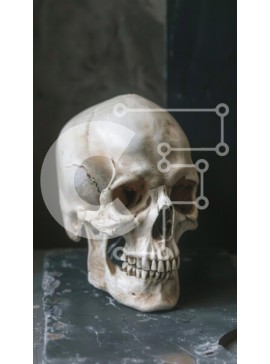 Intra Συλλεκτικό Ξύλινο Παζλ Plywood  4mm - Ανθρώπινο κρανίο σε σκοτεινή επιφάνεια Σε Ξύλινο Κουτί - Διαστάσεις Puzzle: 10x10 cm – 25 κομμάτια