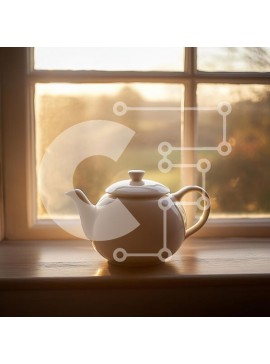 Intra Συλλεκτικό Ξύλινο Παζλ Plywood  4mm - Λευκή τσαγιέρα σε ένα ηλιόλουστο περβάζι Σε Ξύλινο Κουτί - Διαστάσεις Puzzle: 10x10 cm – 25 κομμάτια