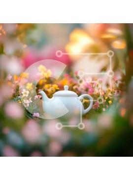 Intra Συλλεκτικό Ξύλινο Παζλ Plywood  4mm - Λευκή τσαγιέρα που περιβάλλεται από πολύχρωμα λουλούδια Σε Ξύλινο Κουτί - Διαστάσεις: 10x10 cm – 25 κομμάτια