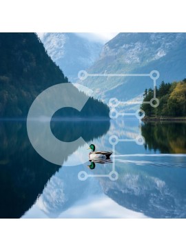 Intra Συλλεκτικό Ξύλινο Παζλ Plywood  4mm - Πάπια πρασινολαλιάς σε ήρεμη λίμνη με αντανακλάσεις βουνού Σε Ξύλινο Κουτί - Διαστάσεις: 10x10 cm – 25 κομμάτια