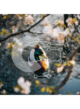 Intra Συλλεκτικό Ξύλινο Παζλ Plywood  4mm - Πάπια πρασινολαλιάς που κολυμπά σε γαλήνια νερά Σε Ξύλινο Κουτί - Διαστάσεις: 10x10 cm – 25 κομμάτια