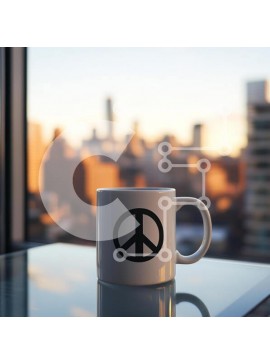 Intra Συλλεκτικό Ξύλινο Παζλ Plywood  4mm - Κούπα με σύμβολο ειρήνης ενάντια στον ορίζοντα της πόλης Σε Ξύλινο Κουτί - Διαστάσεις Puzzle: 10x10 cm – 25 κομμάτια