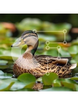 Intra Συλλεκτικό Ξύλινο Παζλ Plywood  4mm - Πάπια πρασινολαιμίας που κολυμπάει ανάμεσα σε κρίνους Σε Ξύλινο Κουτί - Διαστάσεις: 10x10 cm – 25 κομμάτια