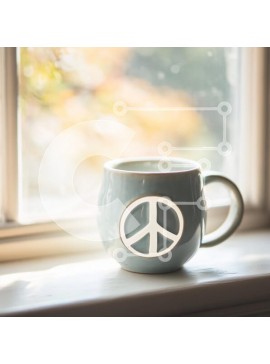 Intra Συλλεκτικό Ξύλινο Παζλ Plywood  4mm - Κούπα με σύμβολο ειρήνης στο Windowsill Σε Ξύλινο Κουτί - Διαστάσεις: 10x10 cm – 25 κομμάτια