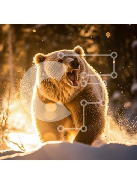 Intra Συλλεκτικό Ξύλινο Παζλ Plywood  4mm - Αρκούδα Grizzly που βρυχάται στο χιονισμένο τοπίο Σε Ξύλινο Κουτί - Διαστάσεις: 10x10 cm – 25 κομμάτια