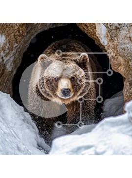 Intra Συλλεκτικό Ξύλινο Παζλ Plywood  4mm - Καφέ αρκούδα που αναδύεται από το Snowy Cave Σε Ξύλινο Κουτί - Διαστάσεις: 10x10 cm – 25 κομμάτια