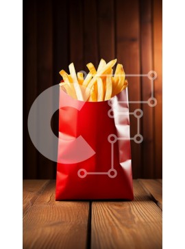 Intra Συλλεκτικό Ξύλινο Παζλ Plywood  4mm - Κόκκινη χάρτινη τσάντα γεμάτη με τηγανιτές πατάτες Σε Ξύλινο Κουτί - Διαστάσεις: 10x10 cm – 25 κομμάτια