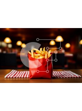 Σετ των 2 Intra Συλλεκτικό Ξύλινο Παζλ Plywood  4mm - Πατάτες τηγανιτές σε ένα κόκκινο δοχείο σε ένα τραπέζι Σε Ξύλινο Κουτί - Διαστάσεις: 10x10 cm – 25 κομμάτια