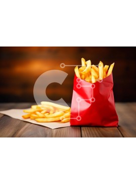 Σετ των 2 Intra Συλλεκτικό Ξύλινο Παζλ Plywood  4mm - Πατάτες τηγανιτές σε κόκκινη σακούλα Σε Ξύλινο Κουτί - Διαστάσεις: 10x10 cm – 25 κομμάτια