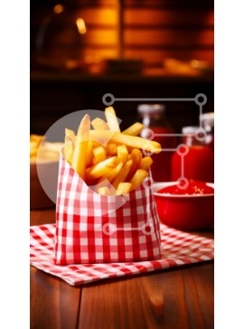 Intra Συλλεκτικό Ξύλινο Παζλ Plywood  4mm - Πατάτες τηγανιτές με κέτσαπ Σε Ξύλινο Κουτί - Διαστάσεις: 10x10 cm – 25 κομμάτια