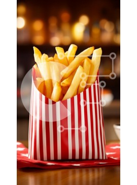 Intra Συλλεκτικό Ξύλινο Παζλ Plywood  4mm - Νόστιμες τηγανιτές πατάτες σε ερυθρόλευκο ριγέ δοχείο Σε Ξύλινο Κουτί - Διαστάσεις: 10x10 cm – 25 κομμάτια