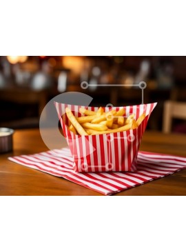 Σετ των 2 Intra Συλλεκτικό Ξύλινο Παζλ Plywood  4mm - Νόστιμες τηγανιτές πατάτες σε ριγέ δοχείο Σε Ξύλινο Κουτί - Διαστάσεις: 10x10 cm – 25 κομμάτια