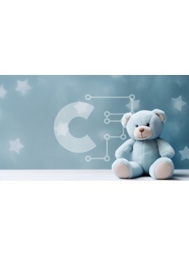 Intra Συλλεκτικό Ξύλινο Παζλ Plywood  4mm - Μαλακό μπλε αρκουδάκι σε λευκή επιφάνεια με έναστρο φόντο Σε Ξύλινο Κουτί - Διαστάσεις Puzzle: 10x10 cm – 25 κομμάτια