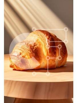 Σετ των 2 Intra Συλλεκτικό Ξύλινο Παζλ Plywood  4mm - Φρεσκοψημένο κρουασάν σε ξύλινο τραπέζι Σε Ξύλινο Κουτί - Διαστάσεις: 10x10 cm – 25 κομμάτια