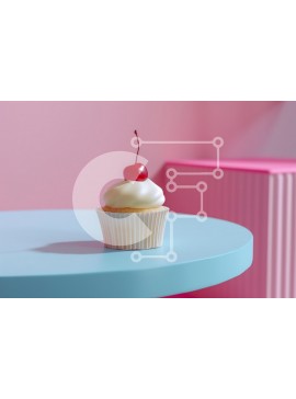 Σετ των 2 Intra Συλλεκτικό Ξύλινο Παζλ Plywood  4mm - Νόστιμο cupcake σε μπλε τραπέζι Σε Ξύλινο Κουτί - Διαστάσεις: 10x10 cm – 25 κομμάτια