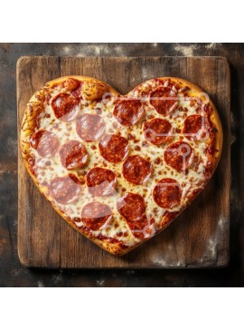 Σετ των 2 Intra Συλλεκτικό Ξύλινο Παζλ Plywood  4mm - Πίτσα Pepperoni σε σχήμα καρδιάς σε ξύλινη σανίδα κοπής Σε Ξύλινο Κουτί - Διαστάσεις: 10x10 cm – 25 κομμάτια