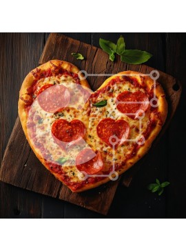 Σετ των 2 Intra Συλλεκτικό Ξύλινο Παζλ Plywood  4mm - Πίτσα σε σχήμα καρδιάς με πεπερόνι και βασιλικό Σε Ξύλινο Κουτί - Διαστάσεις: 10x10 cm – 25 κομμάτια
