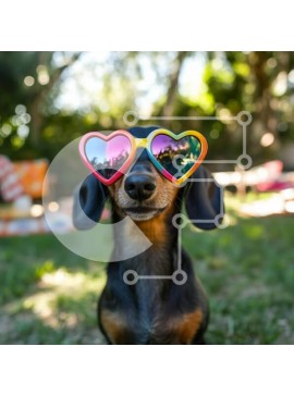 Intra Συλλεκτικό Ξύλινο Παζλ Plywood  4mm - Σκύλος Dachshund με γυαλιά ηλίου σε σχήμα καρδιάς Σε Ξύλινο Κουτί - Διαστάσεις: 10x10 cm – 25 κομμάτια