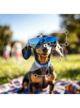 Intra Συλλεκτικό Ξύλινο Παζλ Plywood  4mm - Dachshund με γυαλιά ηλίου σε ένα Sunny Park Σε Ξύλινο Κουτί - Διαστάσεις: 10x10 cm – 25 κομμάτια