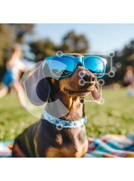 Intra Συλλεκτικό Ξύλινο Παζλ Plywood  4mm - Σκύλος Dachshund με γυαλιά ηλίου σε ένα πάρκο Σε Ξύλινο Κουτί - Διαστάσεις: 10x10 cm – 25 κομμάτια