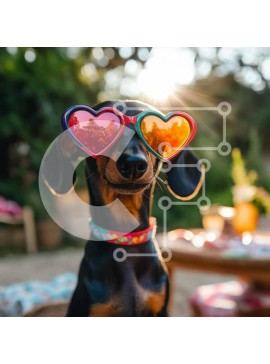 Intra Συλλεκτικό Ξύλινο Παζλ Plywood  4mm - Σκύλος Dachshund που φοράει γυαλιά ηλίου σε σχήμα καρδιάς σε ηλιόλουστο εξωτερικό περιβάλλον Σε Ξύλινο Κουτί - Διαστάσεις: 10x10 cm – 25 κομμάτια