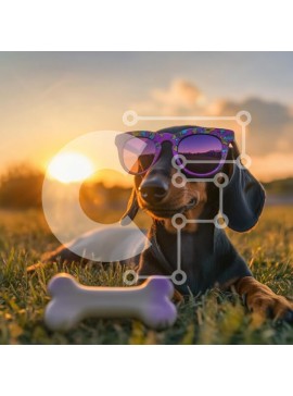 Intra Συλλεκτικό Ξύλινο Παζλ Plywood  4mm - Σκύλος Dachshund με γυαλιά ηλίου στο ηλιοβασίλεμα Σε Ξύλινο Κουτί - Διαστάσεις: 10x10 cm – 25 κομμάτια