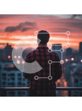 Intra Συλλεκτικό Ξύλινο Παζλ Plywood  4mm - Πρόσωπο που κοιτάζει το ηλιοβασίλεμα πέρα ​​από τον ορίζοντα της πόλης Σε Ξύλινο Κουτί - Διαστάσεις Puzzle: 10x10 cm – 25 κομμάτια