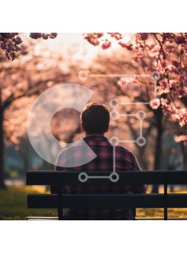 Intra Συλλεκτικό Ξύλινο Παζλ Plywood  4mm - Άτομο που κάθεται σε έναν πάγκο κάτω από τα ανθισμένα δέντρα κερασιών Σε Ξύλινο Κουτί - Διαστάσεις Puzzle: 10x10 cm – 25 κομμάτια