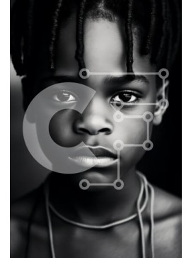 Intra Συλλεκτικό Ξύλινο Παζλ Plywood  4mm - Close-up πορτρέτο ενός παιδιού σε μαύρο και άσπρο Σε Ξύλινο Κουτί - Διαστάσεις Puzzle: 10x10 cm – 25 κομμάτια