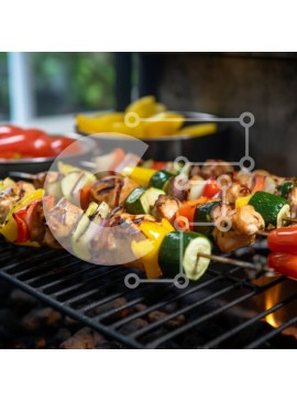 Σετ των 2 Intra Συλλεκτικό Ξύλινο Παζλ Plywood  4mm - Ψητά σουβλάκια κοτόπουλου και λαχανικών σε σχάρα μπάρμπεκιου Σε Ξύλινο Κουτί - Διαστάσεις: 10x10 cm – 25 κομμάτια