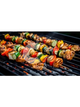 Σετ των 2 Intra Συλλεκτικό Ξύλινο Παζλ Plywood  4mm - Ψητά σουβλάκια κοτόπουλου και λαχανικών σε σχάρα μπάρμπεκιου Σε Ξύλινο Κουτί - Διαστάσεις: 10x10 cm – 25 κομμάτια