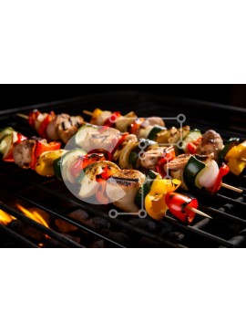 Σετ των 2 Intra Συλλεκτικό Ξύλινο Παζλ Plywood  4mm - Ψητά κεμπάπ με κοτόπουλο και λαχανικά στη σχάρα Σε Ξύλινο Κουτί - Διαστάσεις: 10x10 cm – 25 κομμάτια