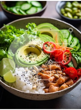 Σετ των 2 Intra Συλλεκτικό Ξύλινο Παζλ Plywood  4mm - Πολύχρωμο μπολ με φρέσκα υλικά με ρύζι και κοτόπουλο Σε Ξύλινο Κουτί - Διαστάσεις: 10x10 cm – 25 κομμάτια