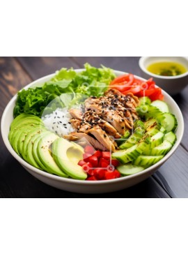 Σετ των 2 Intra Συλλεκτικό Ξύλινο Παζλ Plywood  4mm - Φρέσκια σαλατιέρα κοτόπουλου με αβοκάντο και λαχανικά Σε Ξύλινο Κουτί - Διαστάσεις: 10x10 cm – 25 κομμάτια