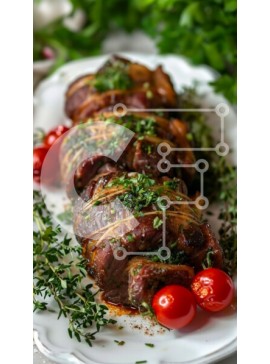 Intra Συλλεκτικό Ξύλινο Παζλ Plywood  4mm - Ψητό κρέας γαρνιρισμένο με βότανα και ντοματίνια Σε Ξύλινο Κουτί - Διαστάσεις: 10x10 cm – 25 κομμάτια