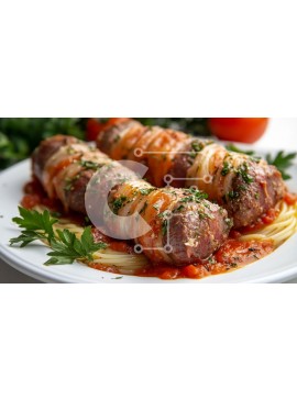 Σετ των 2 Intra Συλλεκτικό Ξύλινο Παζλ Plywood  4mm - Κρεατόψωμο τυλιγμένο με μπέικον με σπαγγέτι Σε Ξύλινο Κουτί - Διαστάσεις: 10x10 cm – 25 κομμάτια