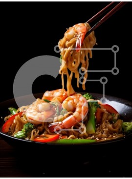 Σετ των 2 Intra Συλλεκτικό Ξύλινο Παζλ Plywood  4mm - Noodles γαρίδας σε μαύρο μπολ Σε Ξύλινο Κουτί - Διαστάσεις: 10x10 cm – 25 κομμάτια